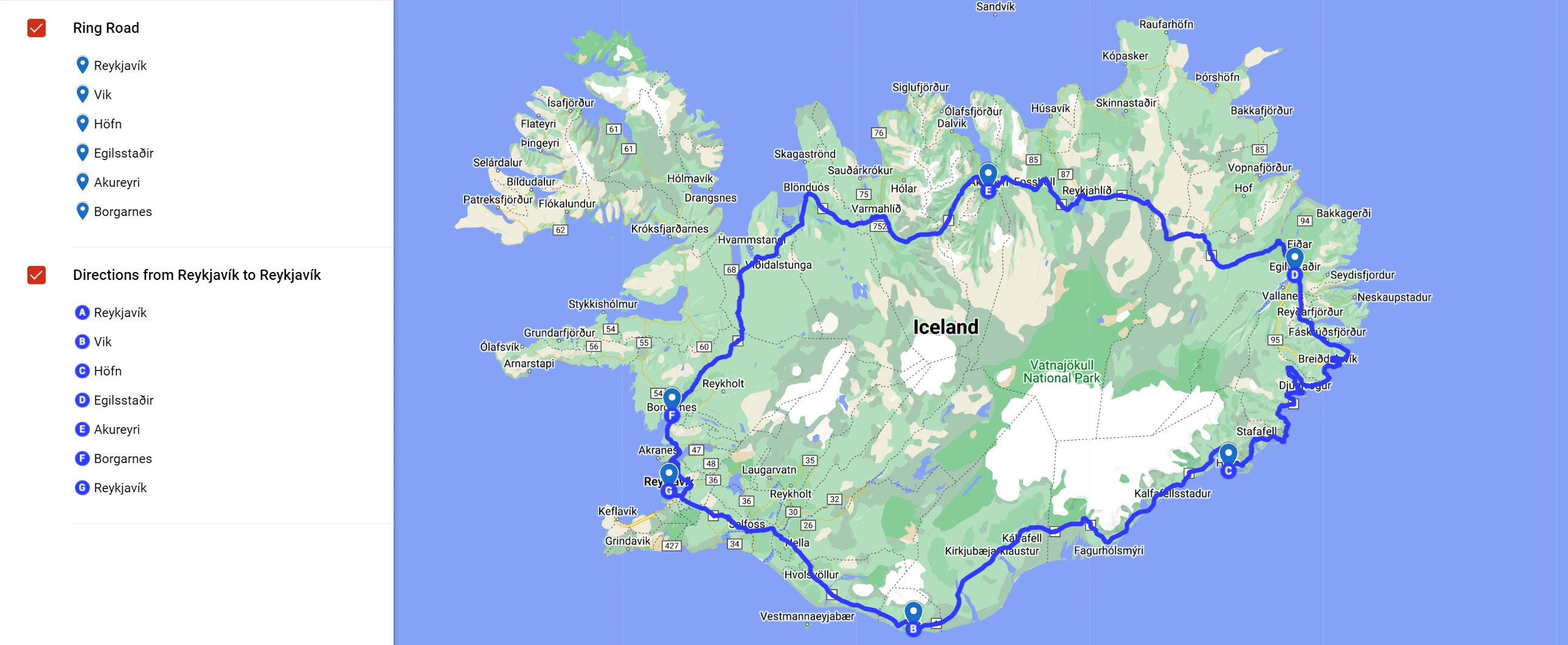Map of Iceland Ring Road 1