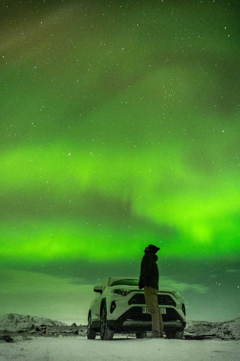 Northern lights in Iceland with a rental car