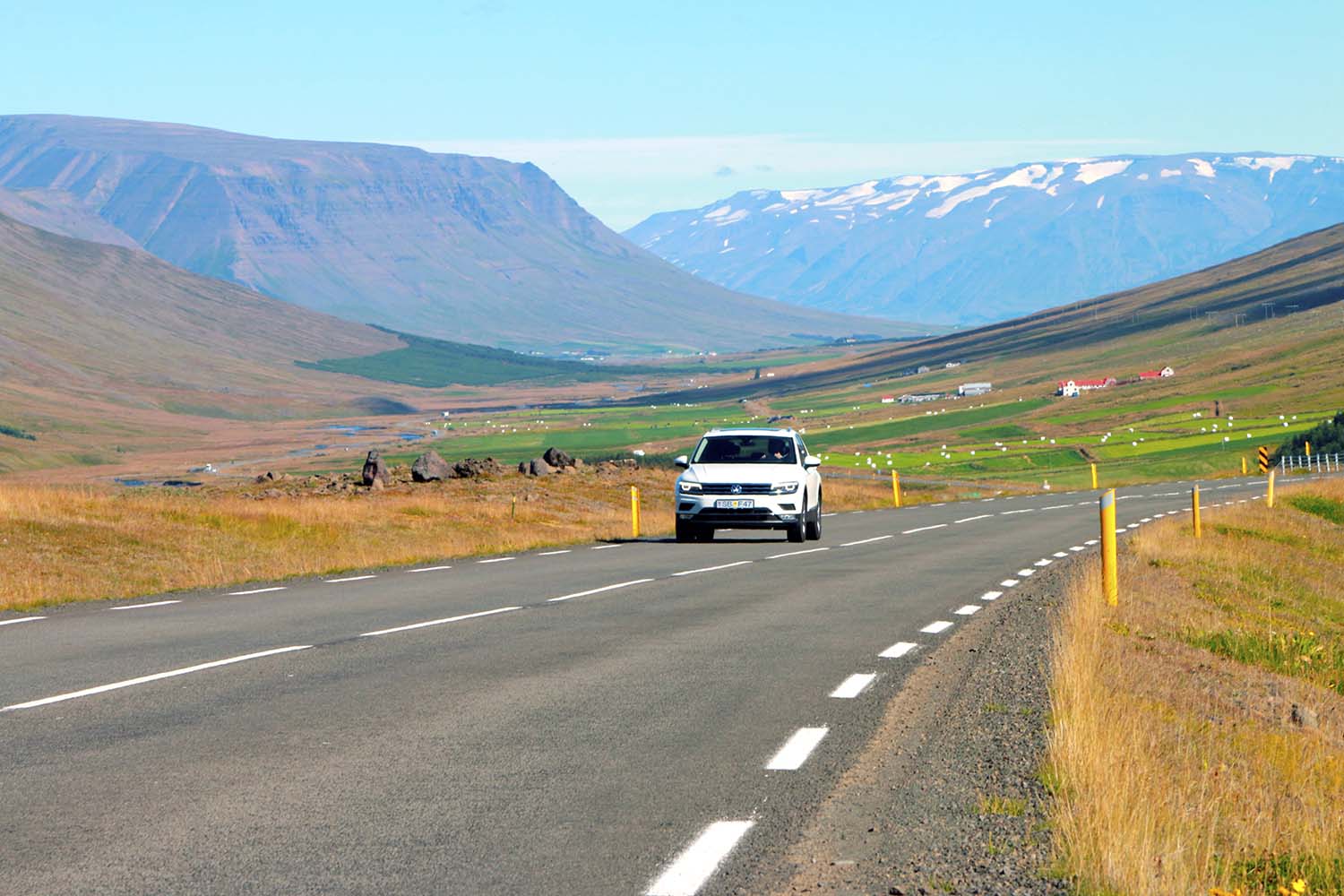 Volkswagen SUV from Holdur Car Rental driving on route 1 in Iceland
