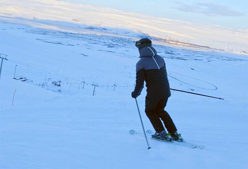 Skiing in Hlidarfjall Ski Resort in North Iceland