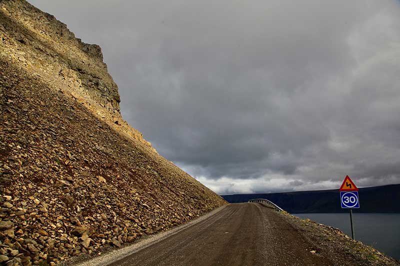 Winding gravel road in west Iceland