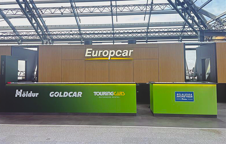 Europcar desk in the arrivals hall at Keflavik airport in Iceland