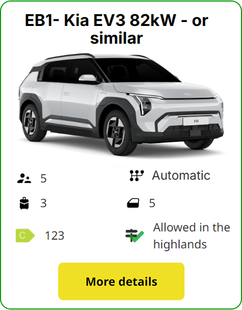 Kia EV3 electric car rental in Iceland