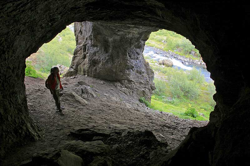 Hiking at Glymur waterfall in Hvalfjordur Iceland