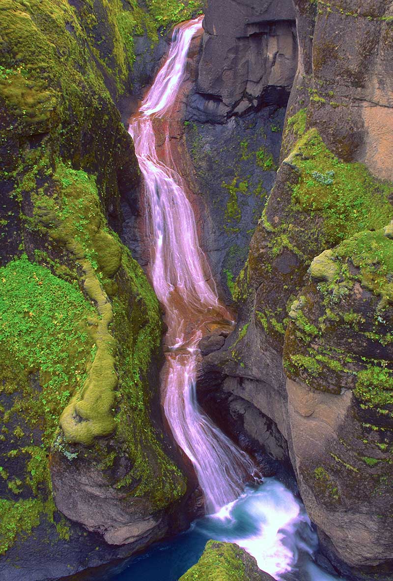 Pink Waterfall in Fjadrargljufur South Iceland