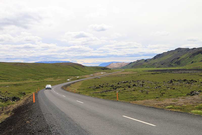 Rental car driving towards Krafla