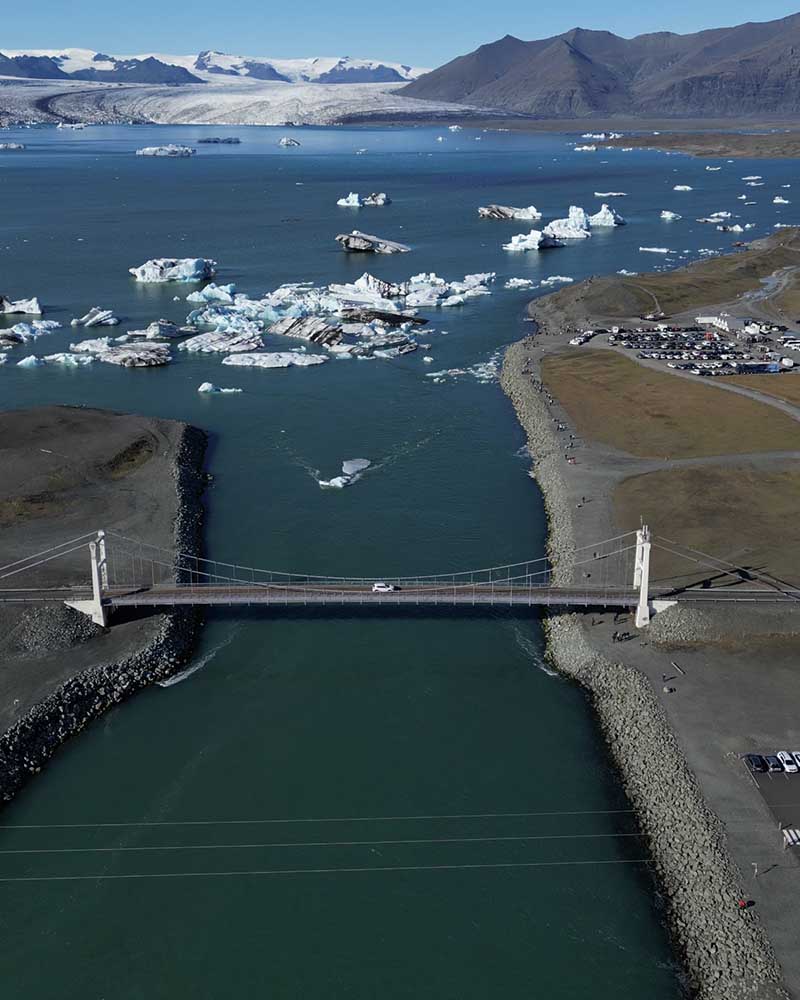 Iceland single lane bridge glacier lagoon
