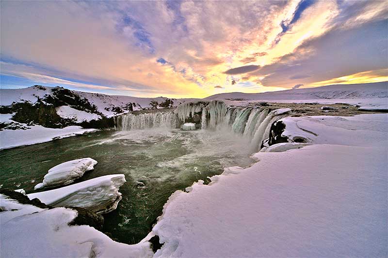 Godafoss waterfall in winter