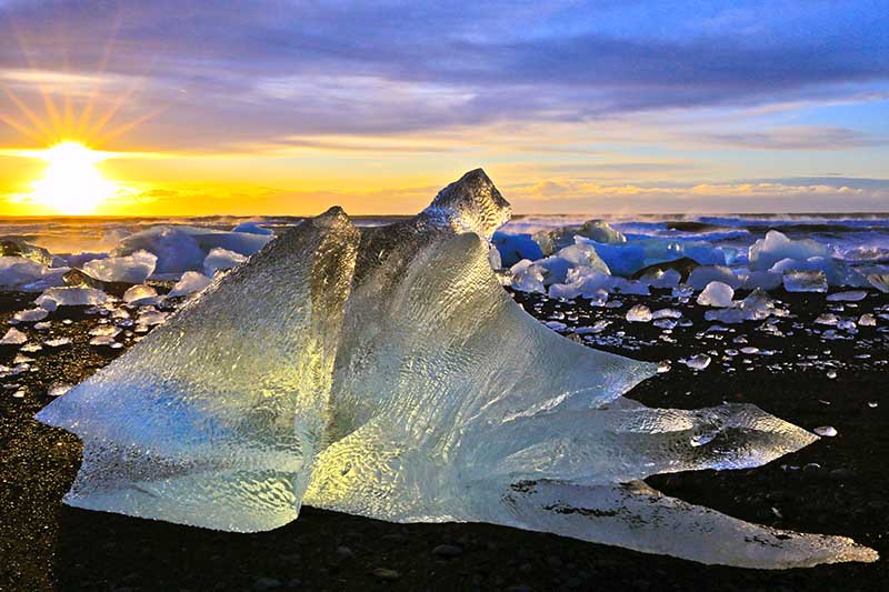 Sunset at Dimond Beach South Iceland Wonder