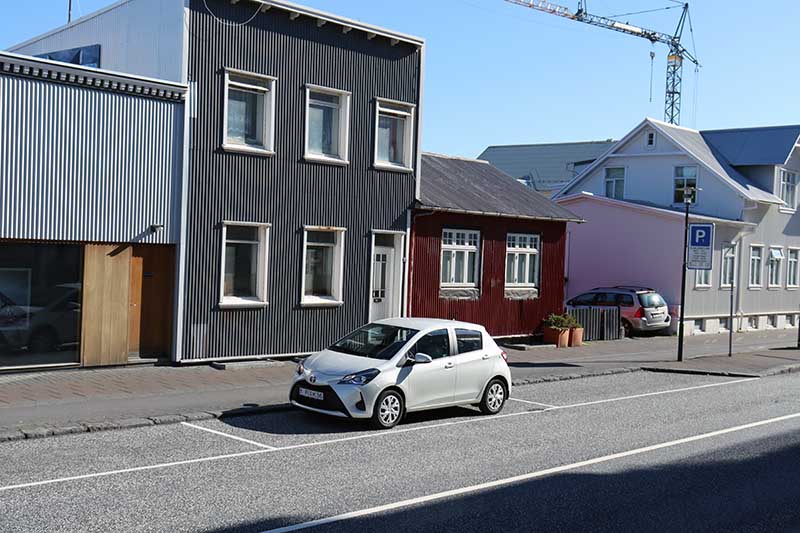 Car parked in downtown Reykjavik