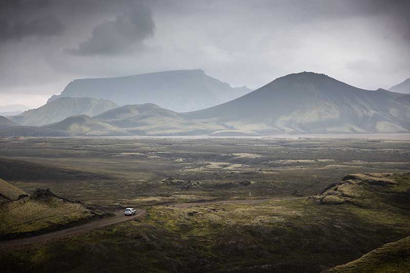 Toyota Landcruiser from Holdur car rental driving on F-road in the Icelandic Highlands