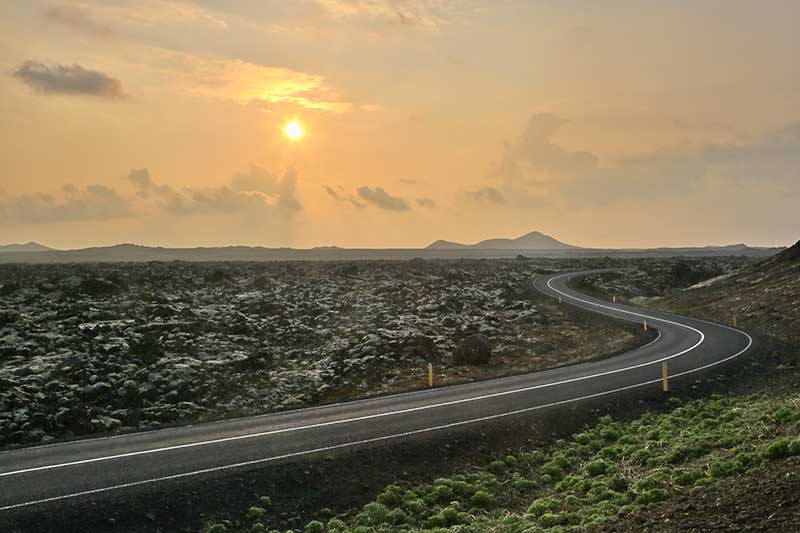 Road leading to the Blue Lagoon in Iceland