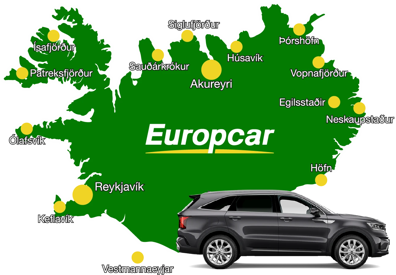 Map of europcar locations in Iceland