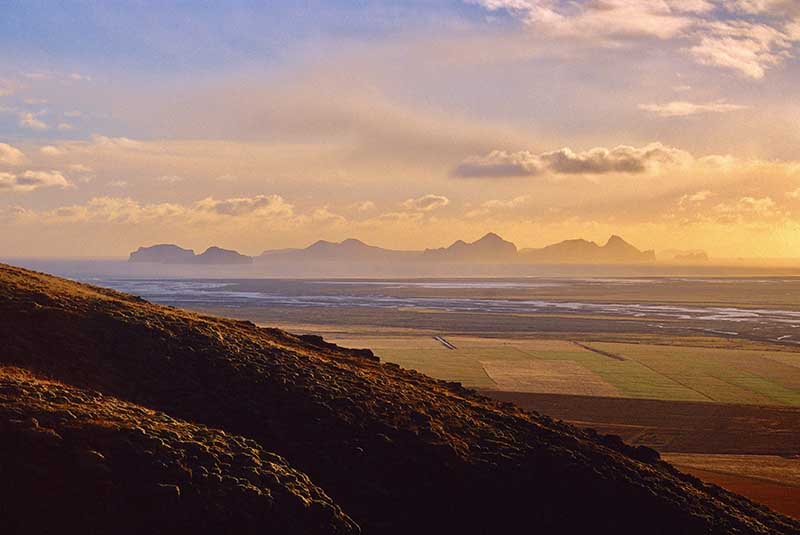 Midnight sun in south Iceland
