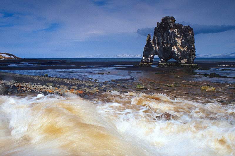 Hvítserkur Rock is a basalt stack rising from the sea like a dragon drinking from the waves