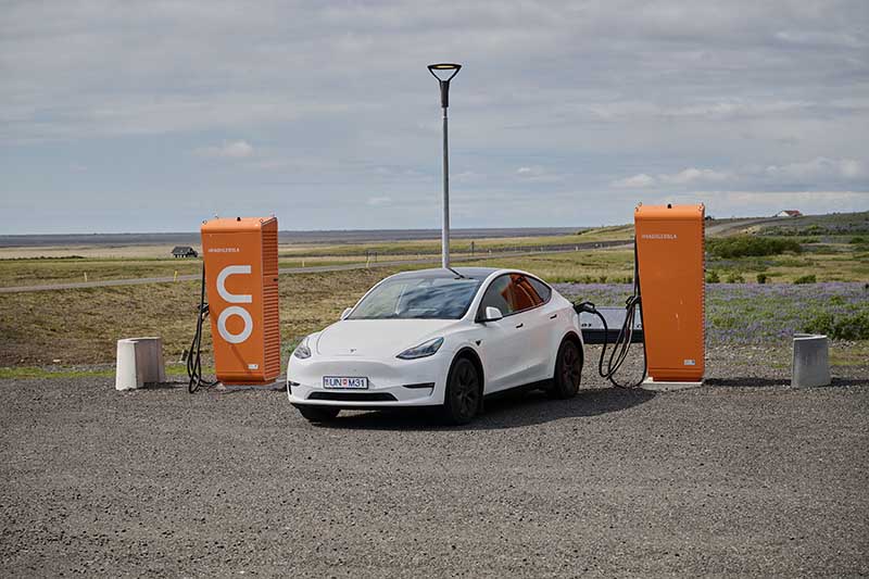 Iceland EV Tesla charging at ON station