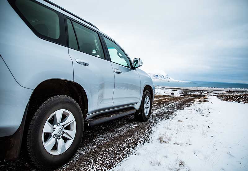 Toyota 4x4 SUV rental car in Iceland Witer light