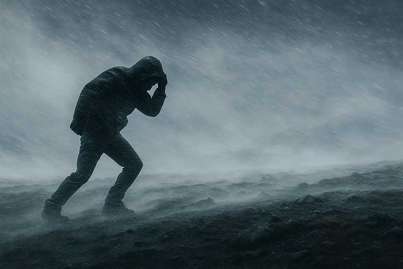 Man fighting severe wind in Iceland