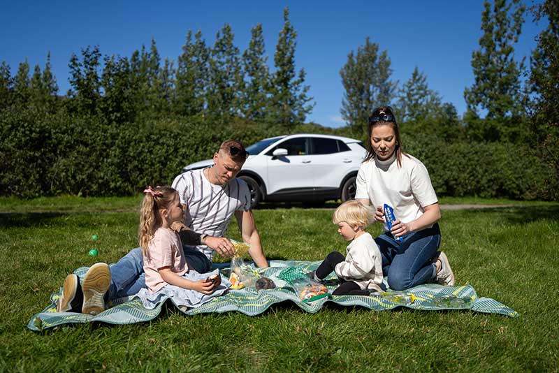 Family picnic with rental car from Europcar - Holdur in Iceland
