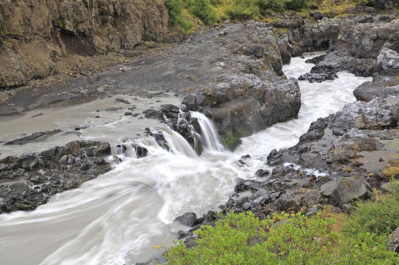Barnafoss waterfall from distance