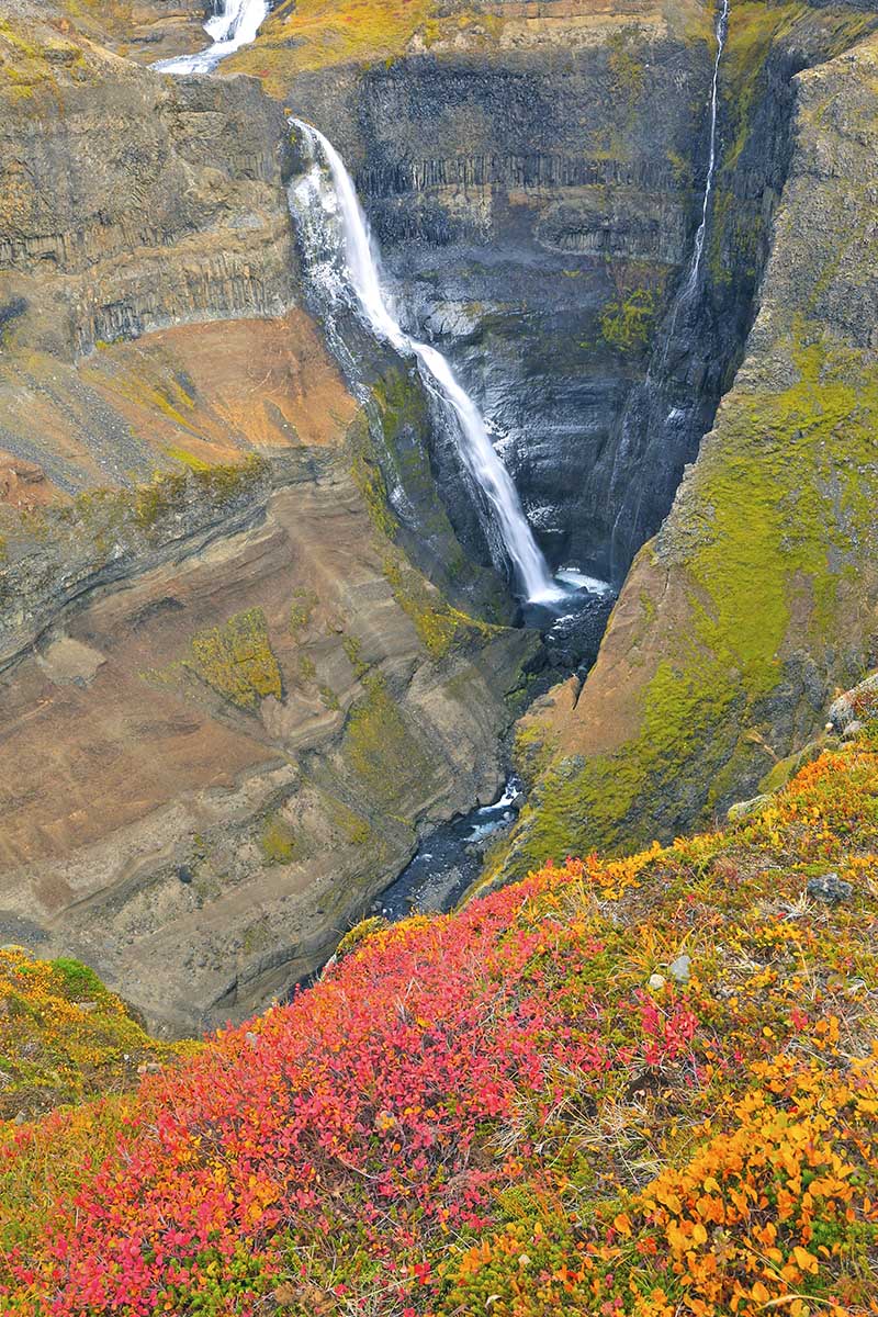 Granni and Haifoss waterfalls share a single viewpoint and parking area