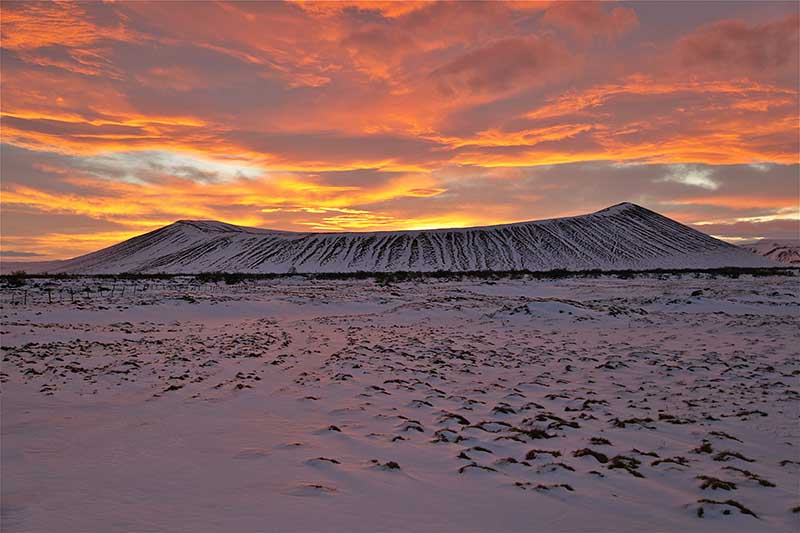 Hverfjall winter bautiful red sky