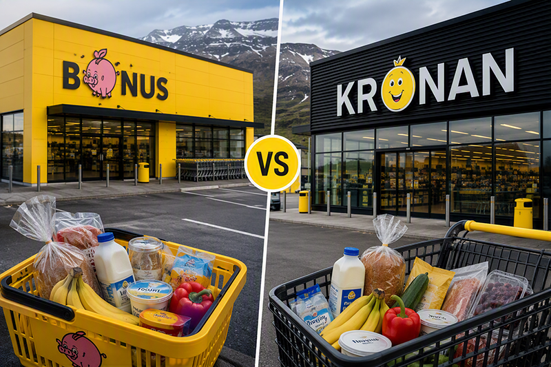 The cheapest grocery stores in Iceland are Bónus and Krónan