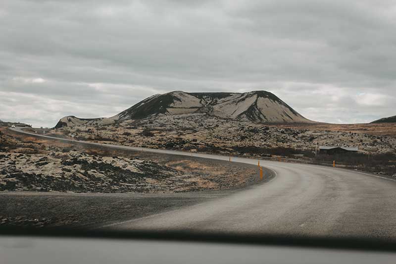 Grabrok Crater seen from the Ring Road in Iceland