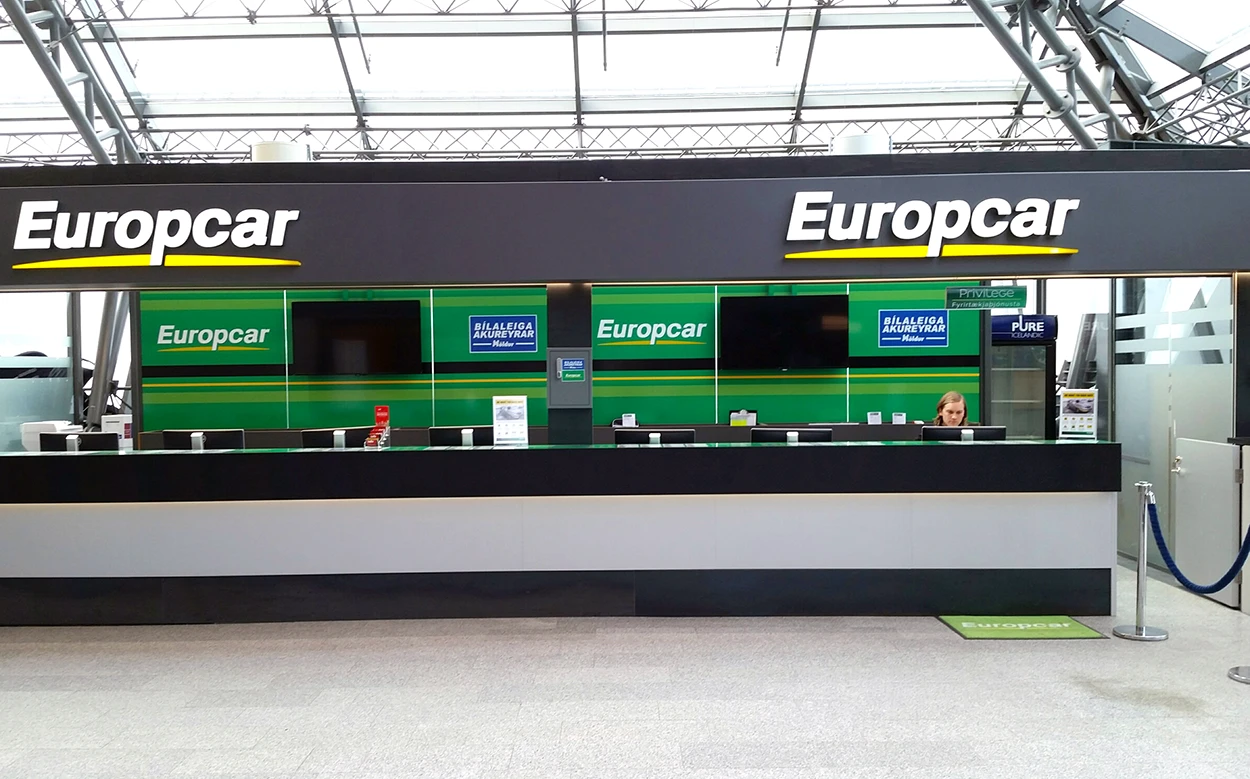 Europcar desk in the arrivals hall at Keflavik airport in Iceland