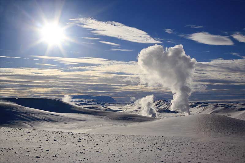 Krafla is not a single volcano but a massive caldera and fissure system that stretches for about 90 kilometers