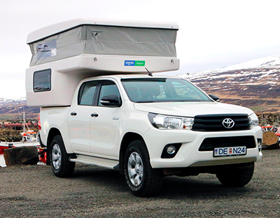 Icelandic Toyota 4x4 Hilux Camper with pop-up tent